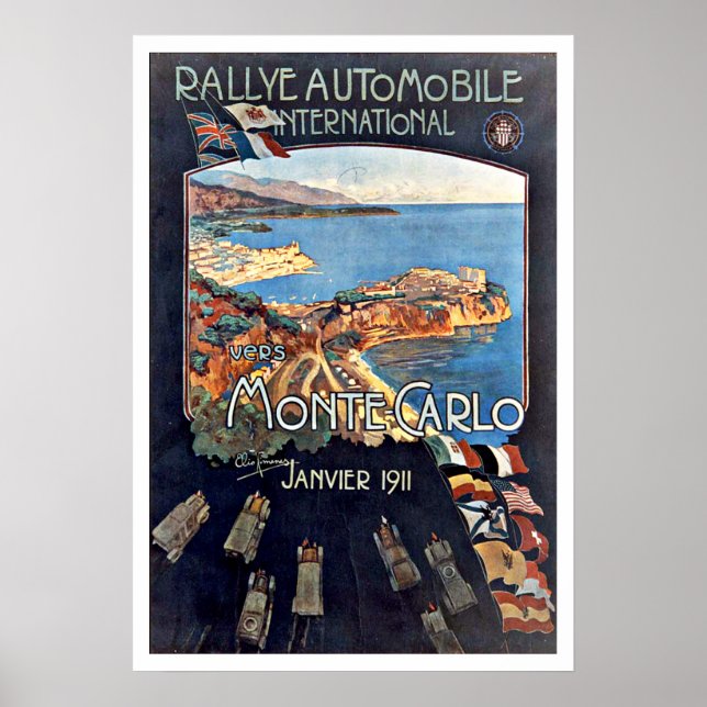 Póster Viagens vintage Rallye Monte Carlo Mônaco (Frente)