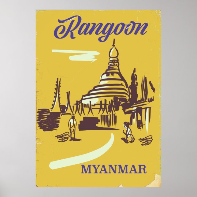 Poster Viagens vintage Rangoon Myanmar (Frente)