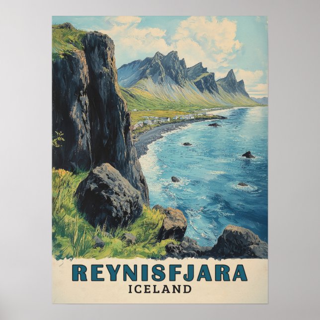 Poster Viagens vintage Reynisfjara Beach (Frente)