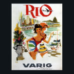 Póster viagens vintage RIO de 1960<br><div class="desc">A partir de 1960,  a viagens vintage promove duas senhoras na praia com a linha do horizonte carioca em segundo plano.</div>