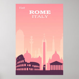 Poster Viagens vintage Rosa de Roma Itália