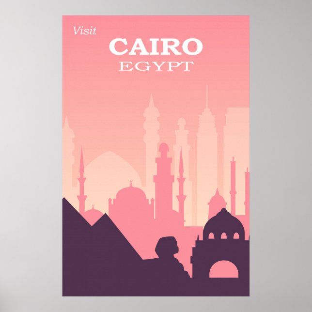 Poster Viagens vintage rosa do Cairo Egito (Frente)
