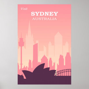 Poster Viagens vintage Rosa Sydney Austrália
