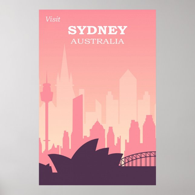 Poster Viagens vintage Rosa Sydney Austrália (Frente)