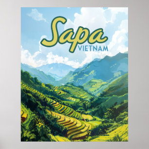 Poster Viagens vintage Sapa Vietnã Águas-Arroz da Ásia