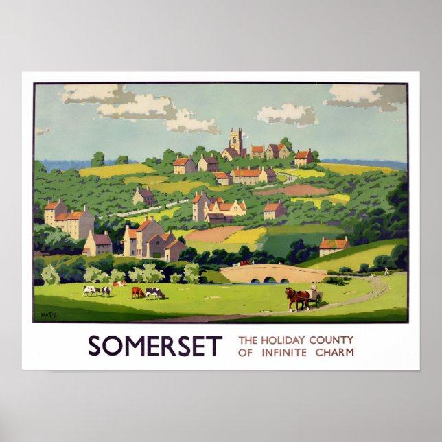 Poster Viagens vintage Somerset England (Frente)