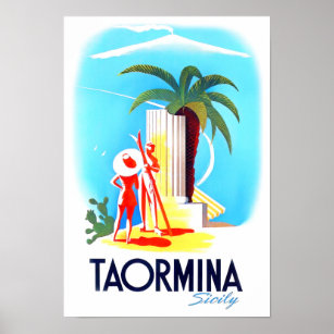Poster Viagens vintage Taormina Sicily Itália