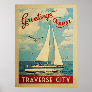 Poster Viagens vintage transversais Michigan do veleiro