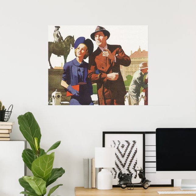 Póster Viagens vintage, Turistas em Visita de Férias (Escritório em casa)