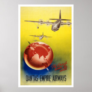 Póster Viagens vintage, vias aéreas do Quantas-Império