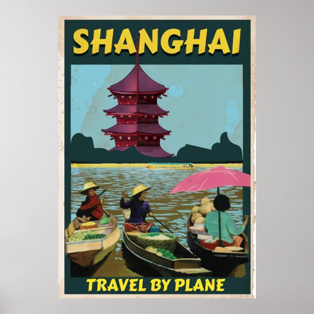 Poster Viagens vintage Xangai (Frente)