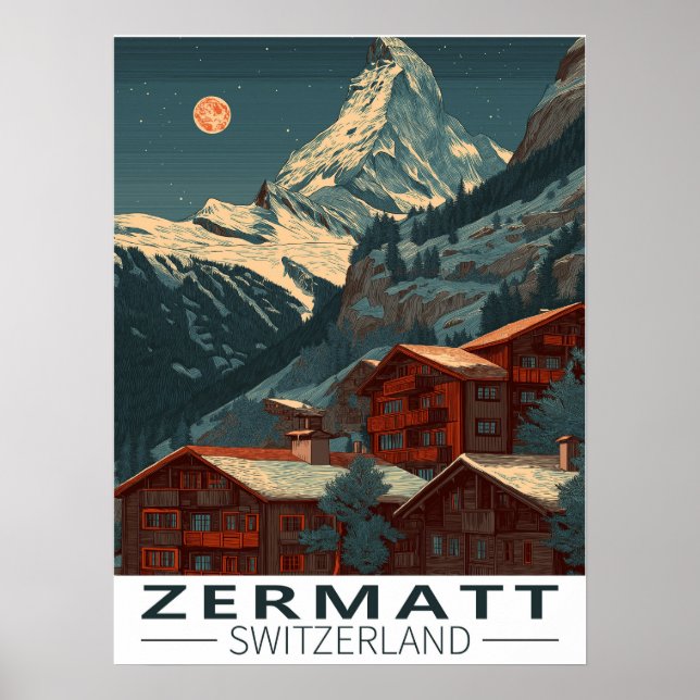 Poster Viagens vintage Zermatt Matterhorn (Frente)