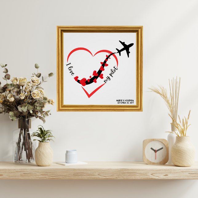 Póster Viajando Avião Coração Eu Amo Meu Piloto Personali (Criador carregado)