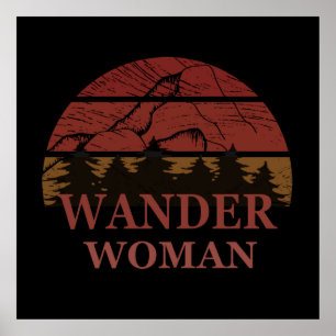 Poster Viajante caminhando acampando mulher vintage