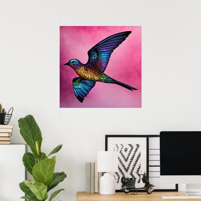 Poster Viajante sem Fronteiras: Ave Rápida Multicolorida (Escritório em casa)