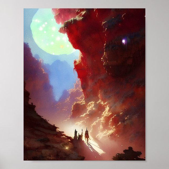 Poster Viajantes em um cânion de rocha vermelha (Frente)