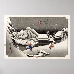 Poster Viajantes na neve na estação de Kanbara