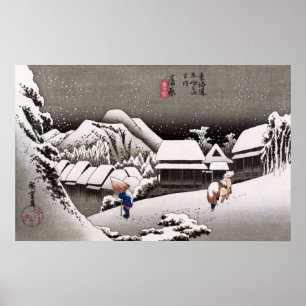 Poster Viajantes na neve na estação de Kanbara