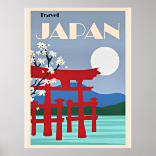 Poster Viajar Japão, ilustração vintage,