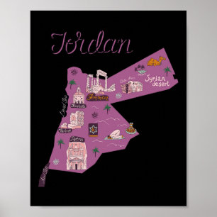 Poster Viajar Jordânia Mapa Amã Petra Mar Morto Família V