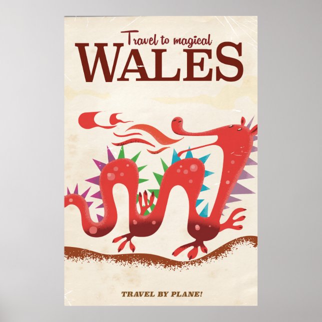 Poster Viajar para o mágico País de Gales pôster vintage (Frente)