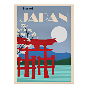 Póster Viaje Japão, ilustração vintage,