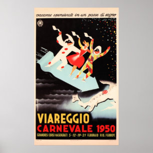 Poster VIAREGGIO CARNEVALE 1950 Festival Antiga Itália V