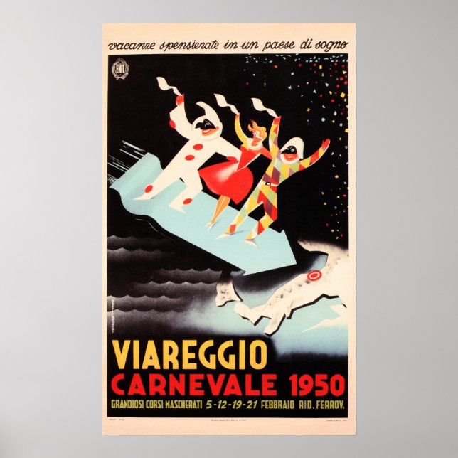 Poster VIAREGGIO CARNEVALE 1950 Festival Antiga Itália Vi (Frente)
