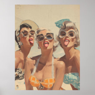 Poster Vibes de Pin-Up da Praia Retrô