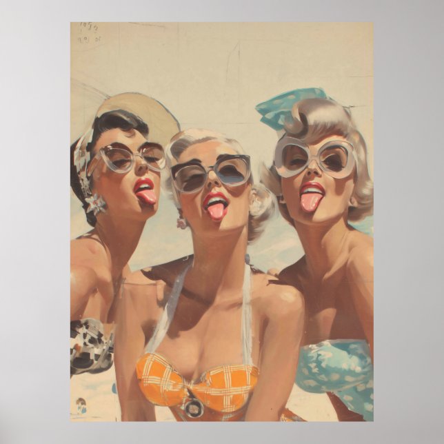 Poster Vibes de Pin-Up da Praia Retrô (Frente)