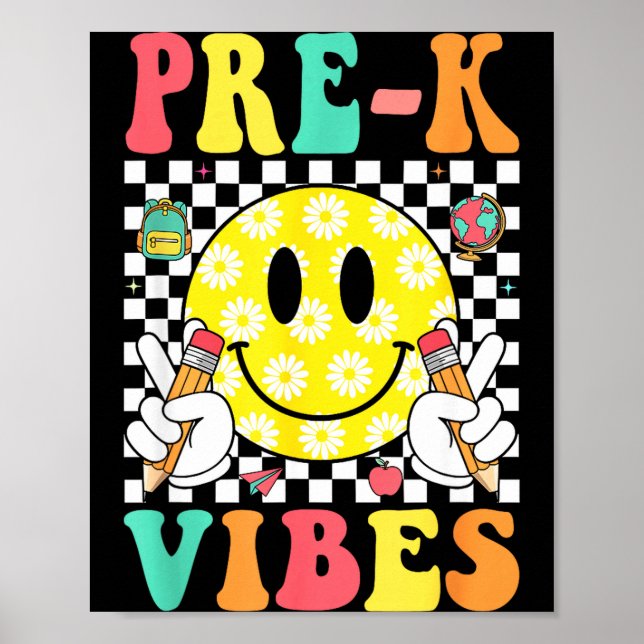 Poster Vibes pré-k sorriso retrô rosto professor crianças (Frente)