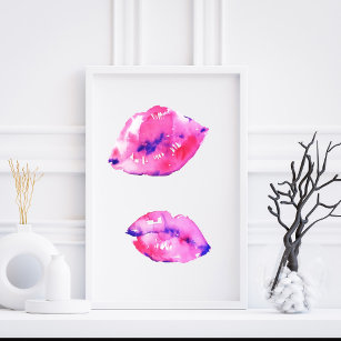 Poster Vibração Lábios Cor de Água Rosa Abstrato