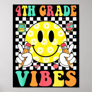 Poster vibrações da 4ª série sorriso retrô rosto professo