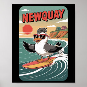 Poster Vibrações da Praia de Newquay, Pôr do Sol e Surf R