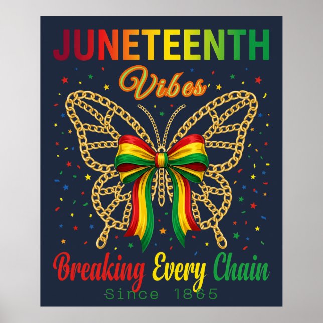 Poster Vibrações de Juneteenth Coquette Laço Dia da Liber (Frente)