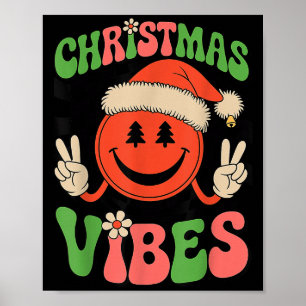 Poster Vibrações de Natal Groovy Rosto Sorridente Chapéu 
