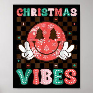 Poster Vibrações de Natal Groovy Rosto Sorriso Feliz Xmas