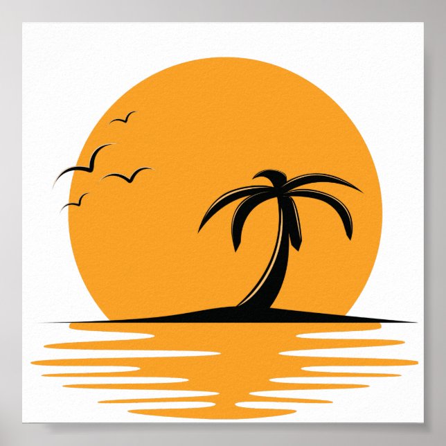 Poster Vibrações de Praia Verão Retro Pôr do Sol Férias (Frente)