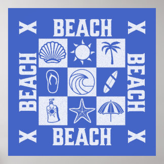 Poster Vibrações de Praia Vintage - Praia Praia Praia