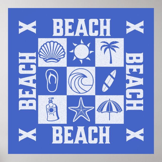 Poster Vibrações de Praia Vintage - Praia Praia Praia (Frente)