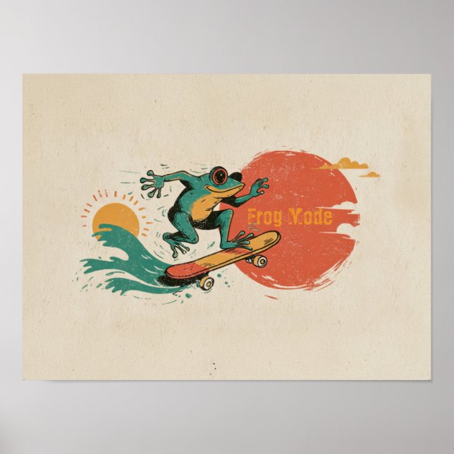 Poster Vibrações de Sapo – Arte de Sapo de Skate Surf Ret (Frente)
