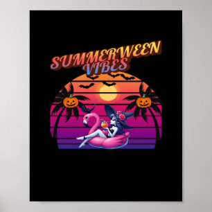 Poster Vibrações de Summerween Bruxa Flamingo Flutuante,