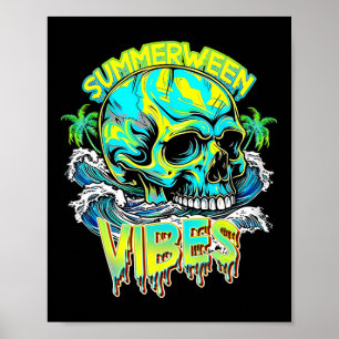 Poster Vibrações de Summerween Caveira Terror Praia Olá V