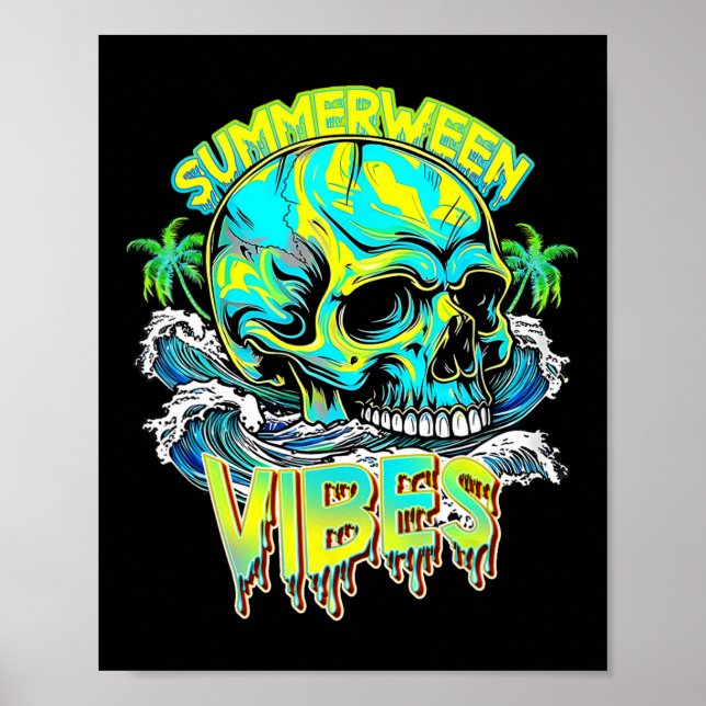 Poster Vibrações de Summerween Caveira Terror Praia Olá V (Frente)