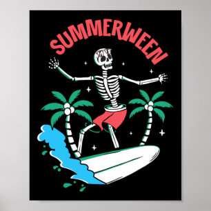 Poster Vibrações de Summerween Esqueleto Surfando Ondas V