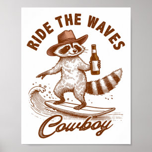 Poster Vibrações de Verão Amante de Surfing Guaxinim Cava