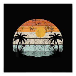 Póster Vibrações de Verão Ensolarado Palmeiras Praia Retr
