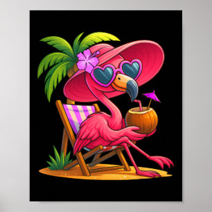 Poster Vibrações de Verão Flamingo Rosa Praia Palmeira Ve
