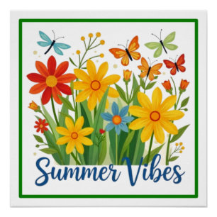 Póster Vibrações de Verão Floral com Borboletas-64534