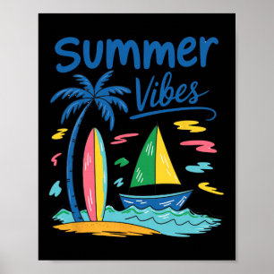Poster Vibrações de Verão Palmeira Prancha de Surfe Veler